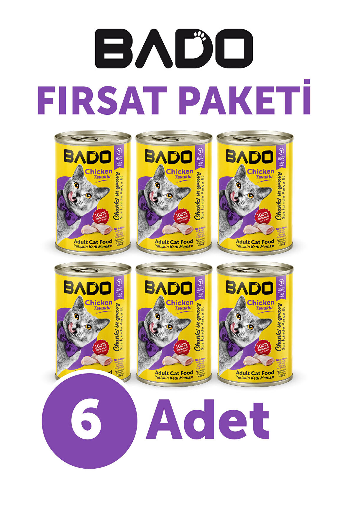 Bado Yetişkin Yaş Kedi Maması Tavuk Etli 400GR 6Lı