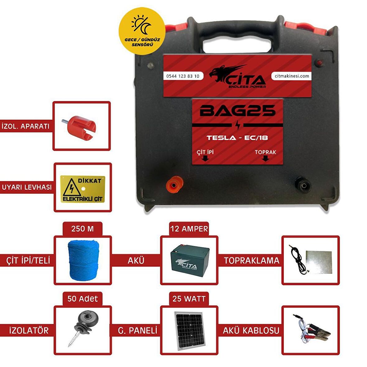 Çita - Arıcılık için Güneş Panelli ve Akülü Hazır Elektrikli Çit Makinesi Başlangıç Seti – 2