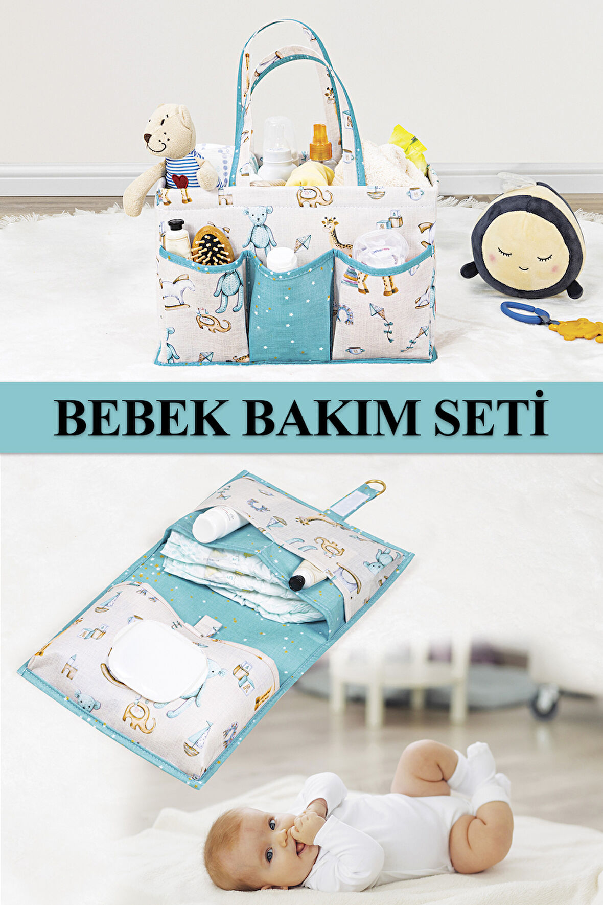 Baby Bakım Seti Bebek Bakım ve Alt Bakım Çantası Mavi