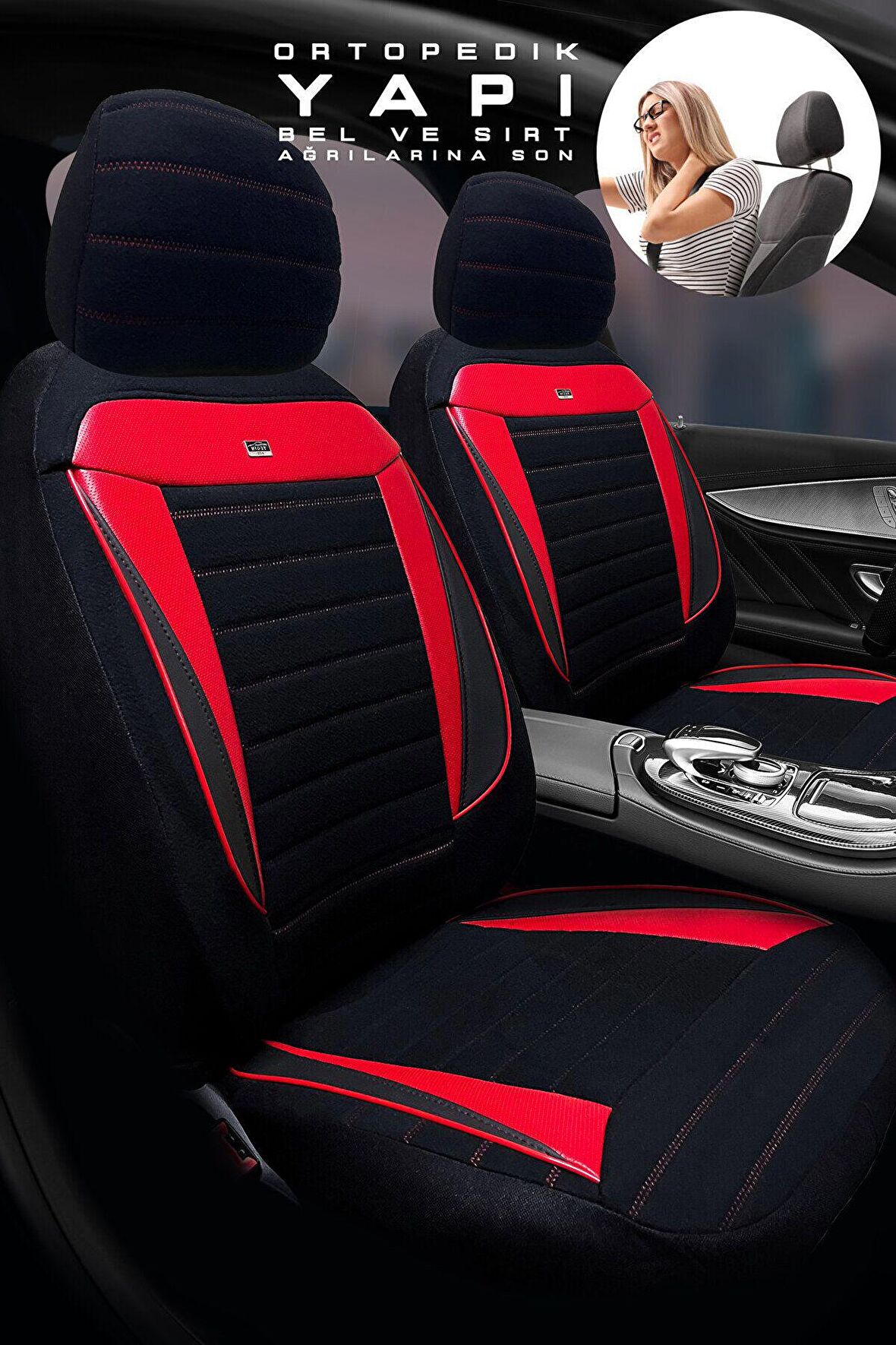 Audi A-3 Sedan 2013-2015 Aracınıza Uyumlu Koltuk Kılıfı Tay Tüyü Siyah Kırmızı