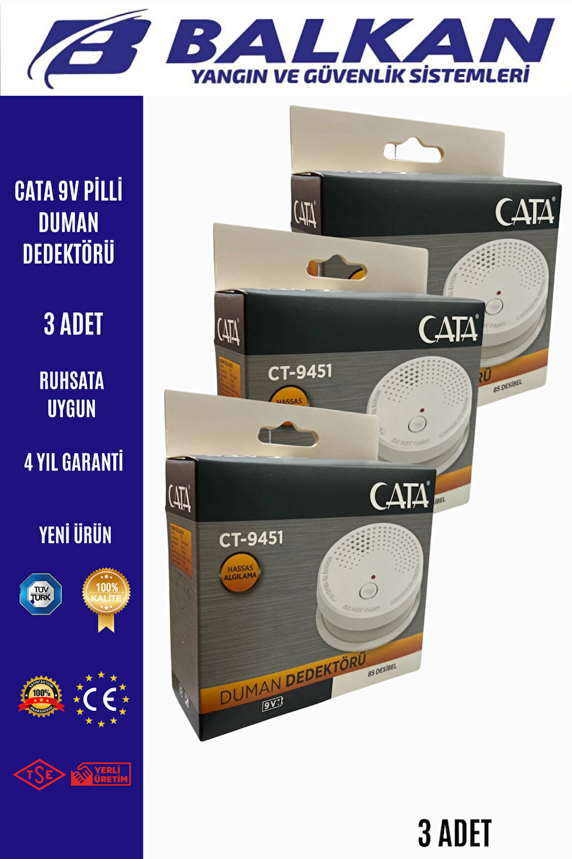 9v Pilli Duman Dedektörü 3 Adet