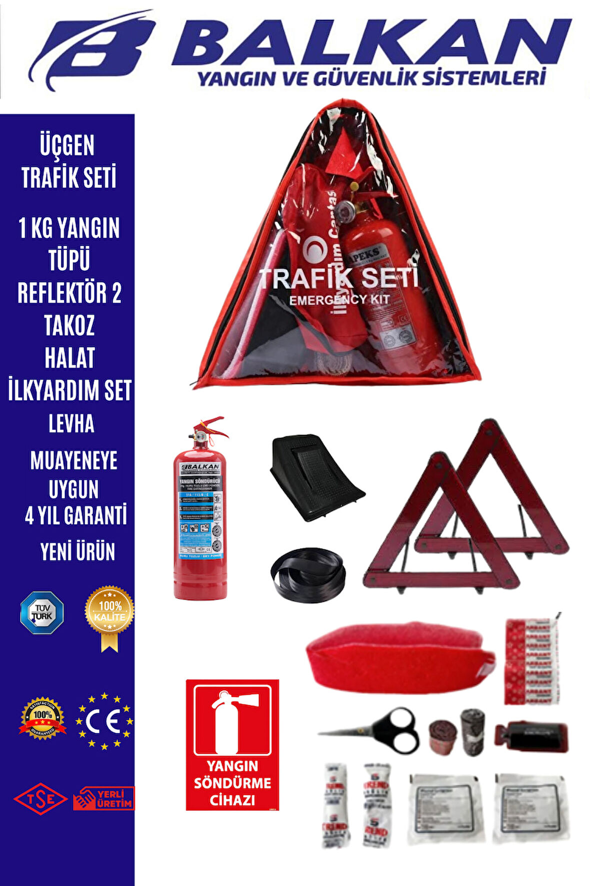 ÜÇGEN TRAFİK SETİ TÜVTÜRK ONAYLI MUAYENEYE UYGUN+LEVHA