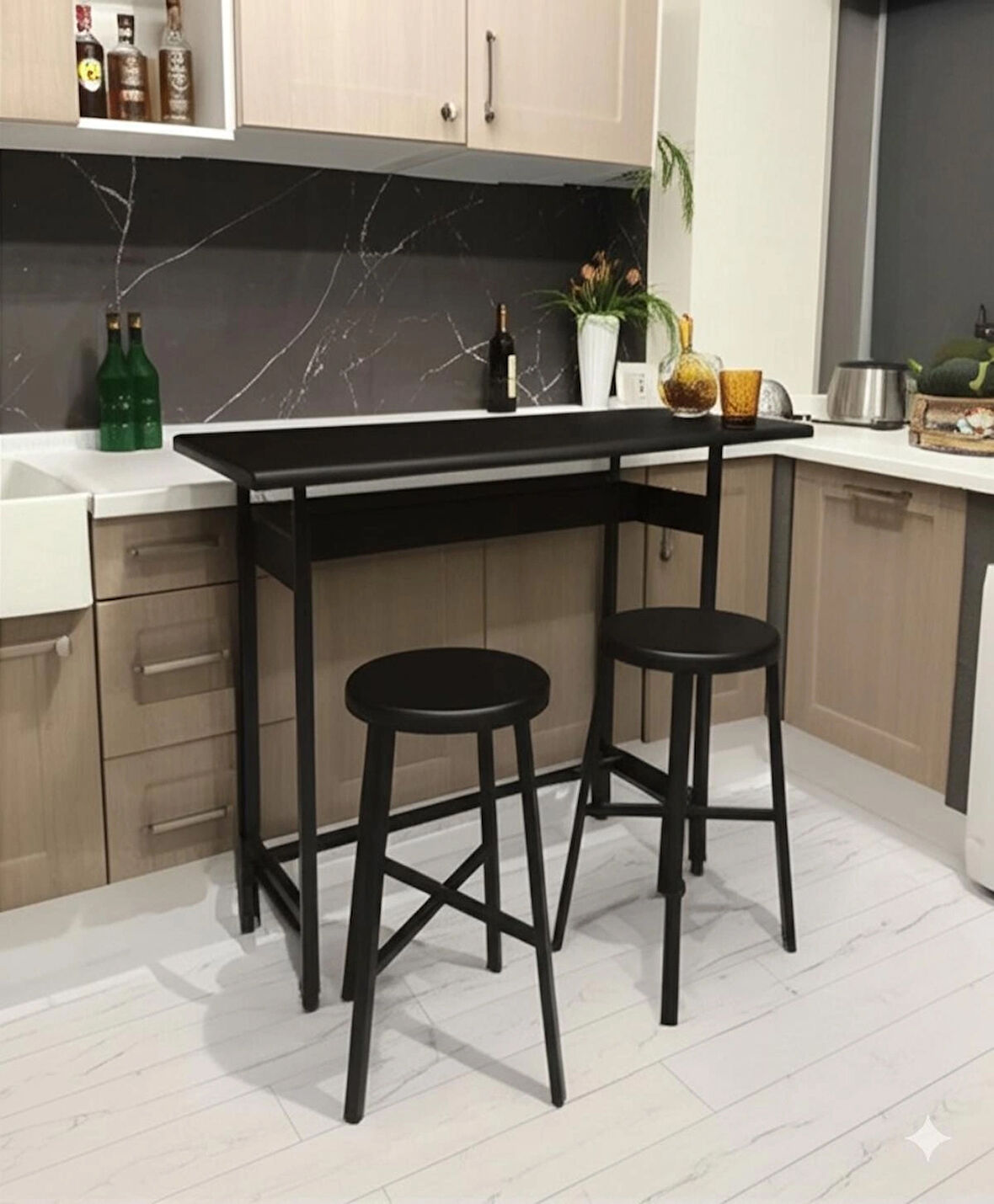 Siyah Bar Masası Seti 150X40X100cm
