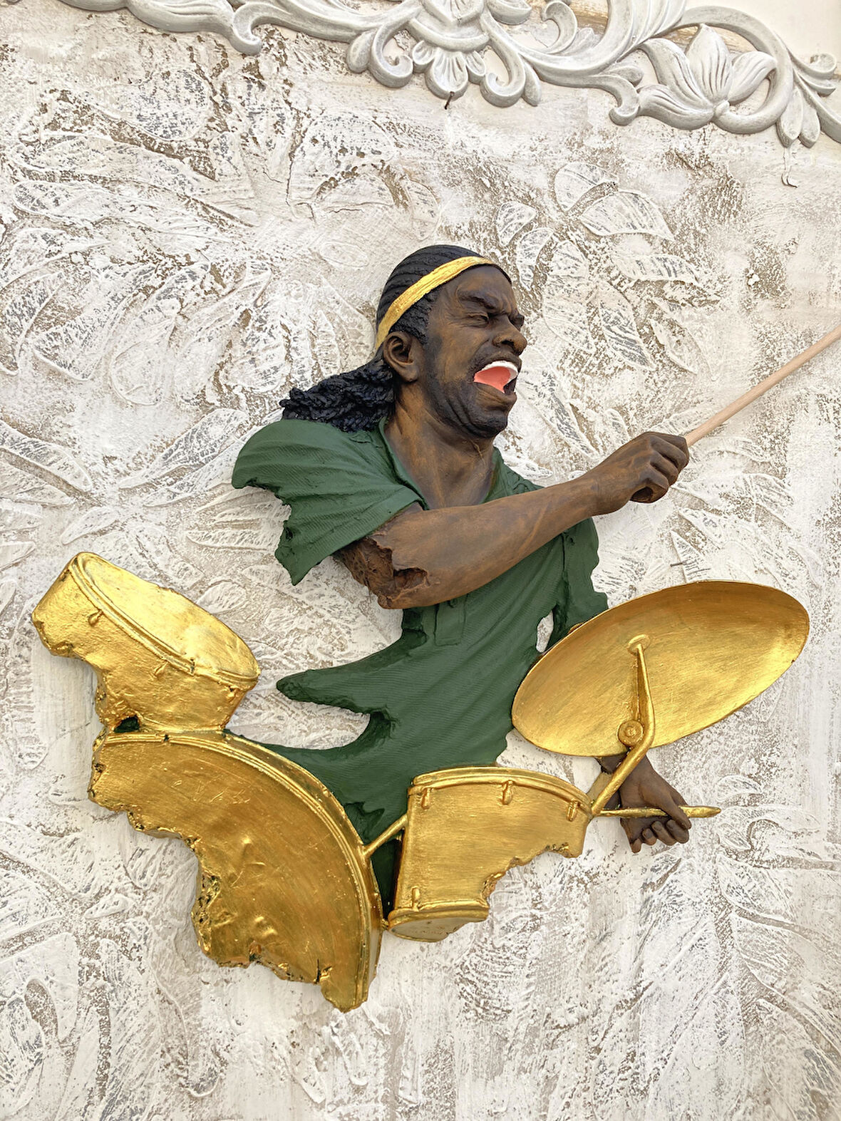 Baterist,Dekoratif Duvar Obje Biblo ,Yeşil Altın