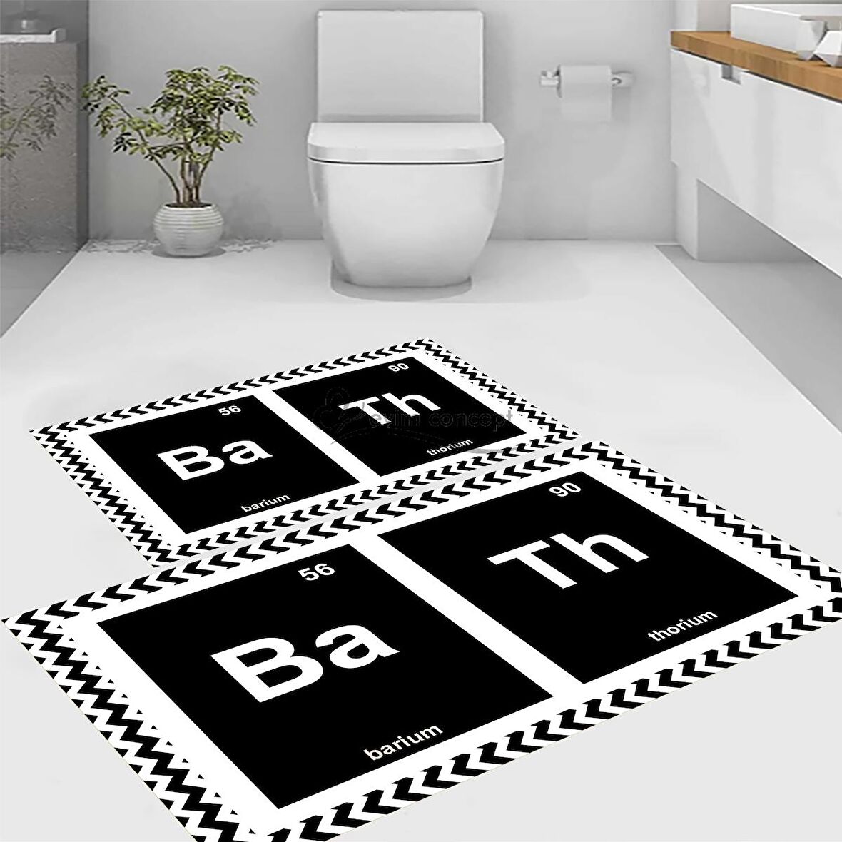 Bath Yazılı Banyo Paspası,  Element Klozet Takımı, Kaymaz Taban Paspas, Yıkanabilir Paspas, 2’li Klozet Takımı