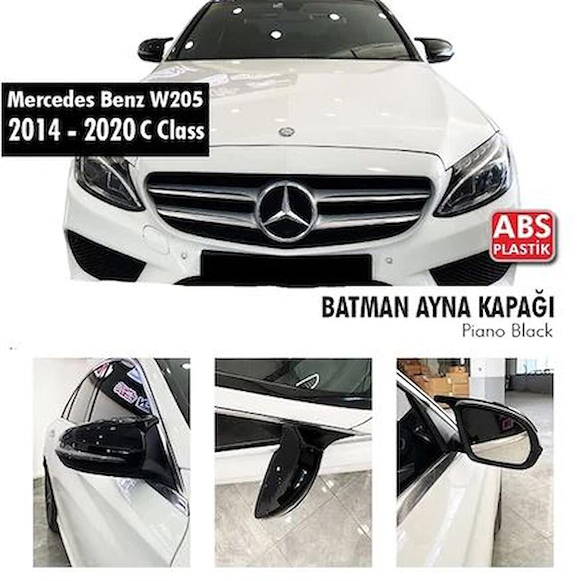 Mercedes W205 C Serisi 2015 Sonrası Batman Yarasa Ayna Kapağı Piano Black ABS Plastik