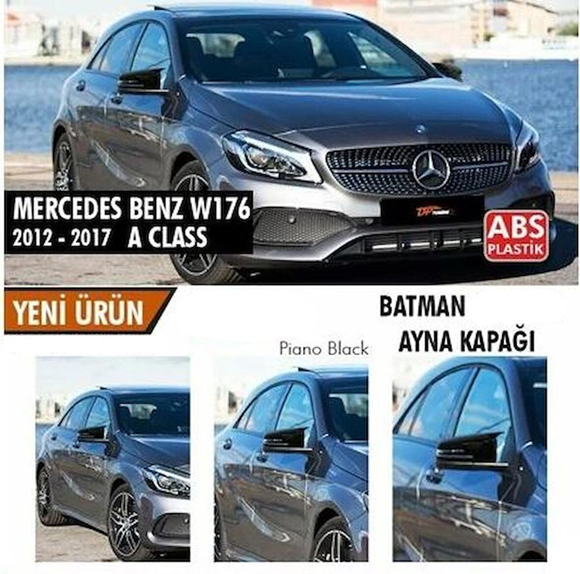Mercedes Benz W176 2012-2018 Batman Yarasa Ayna Kapağı Piano Black ABS Plastik