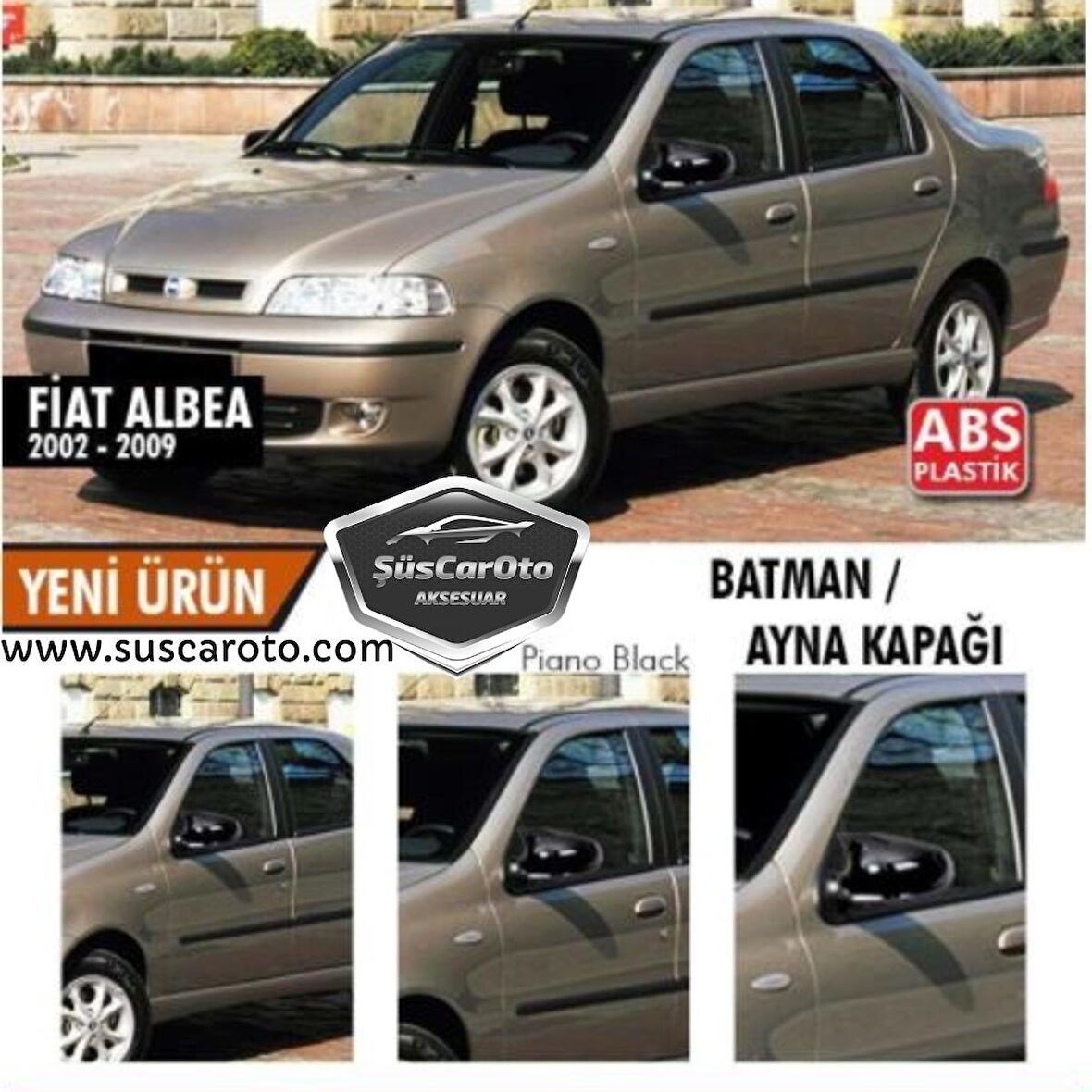 Fiat Albea 2002-2009 Batman Yarasa Ayna Kapağı Piano Black ABS Plastik
