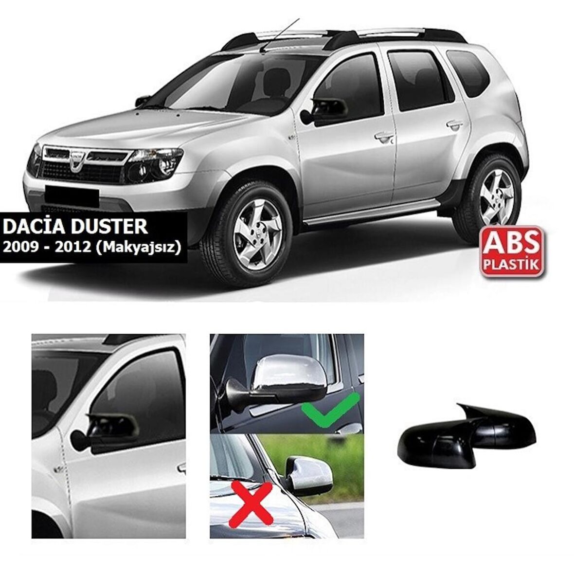 Dacia Duster 2009-2012 Makyajsız Batman Yarasa Ayna Kapağı Piano Black ABS Plastik