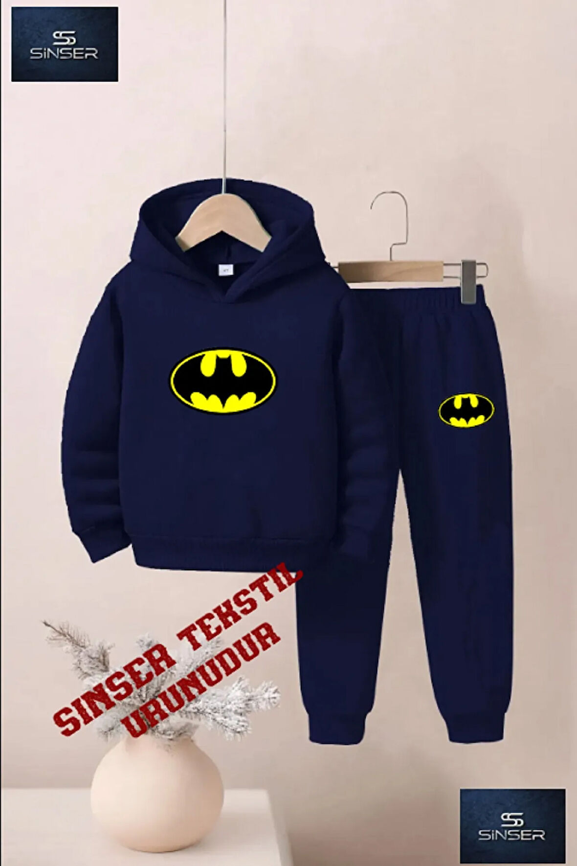 Kapşonlu Çocuk “BATMANLOGO” Baskılı Eşofman Takımı