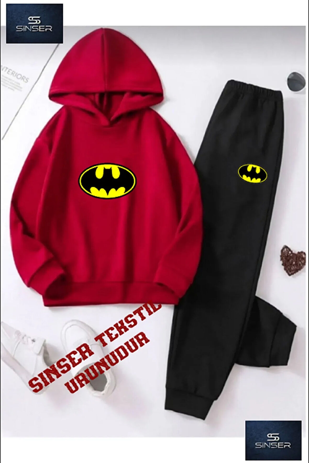 Kapşonlu Çocuk “BATMANLOGO” Baskılı Eşofman Takımı
