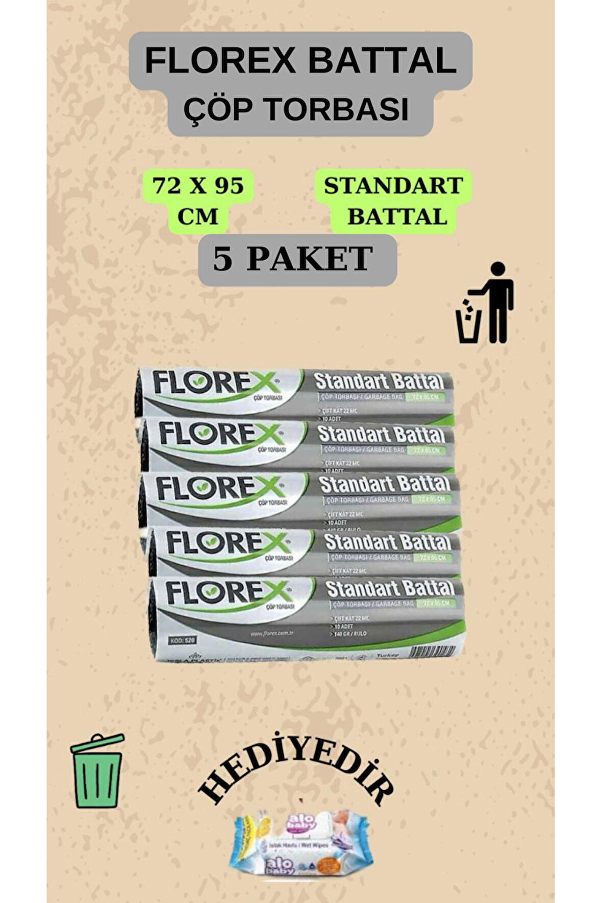 Florex Standart Battal Boy (72X95CM) Çöp Poşeti X 5 Rulo 50 Adet