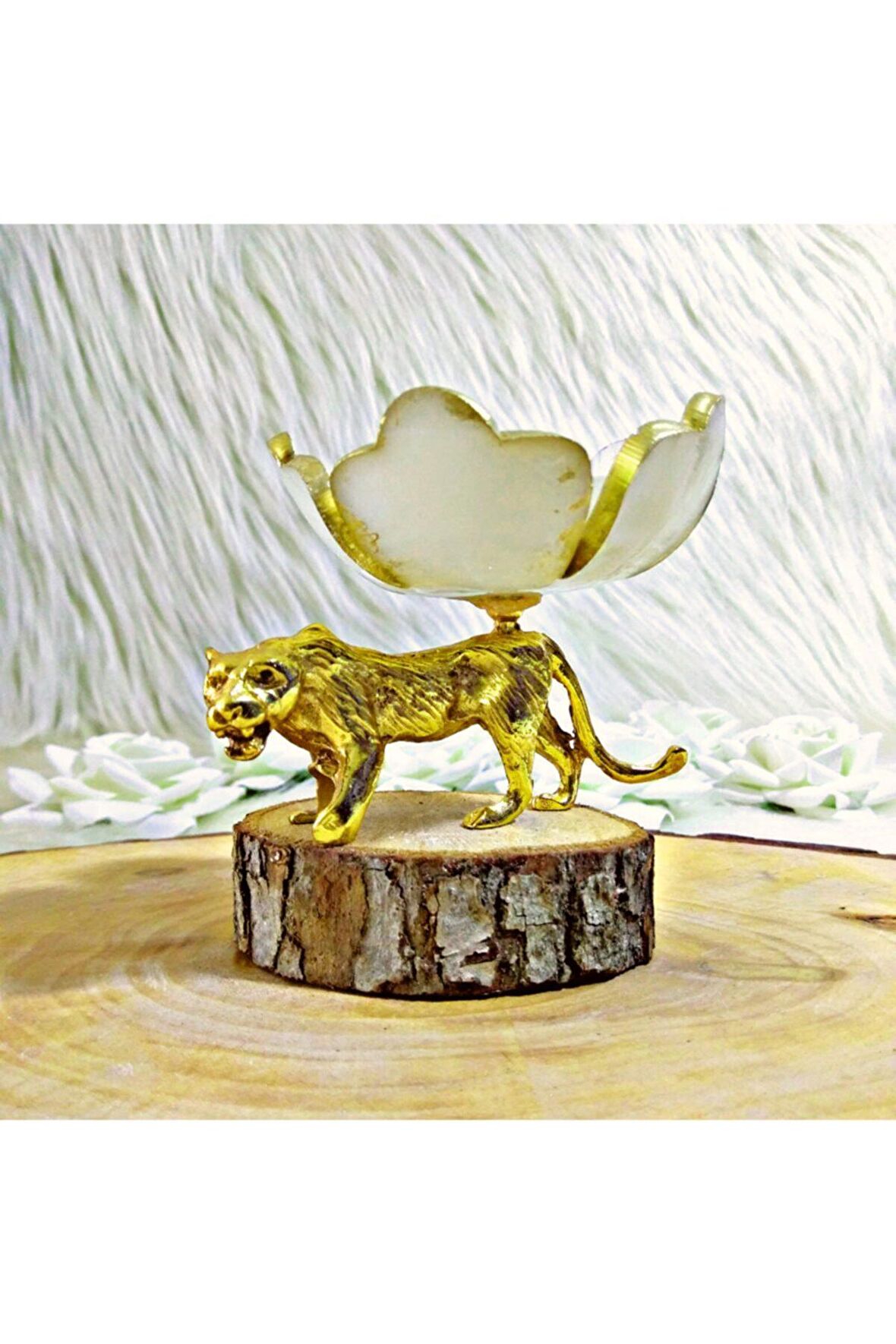 Gold Dekoratif Kaplan Figürlü Şekerlik/lokumluk