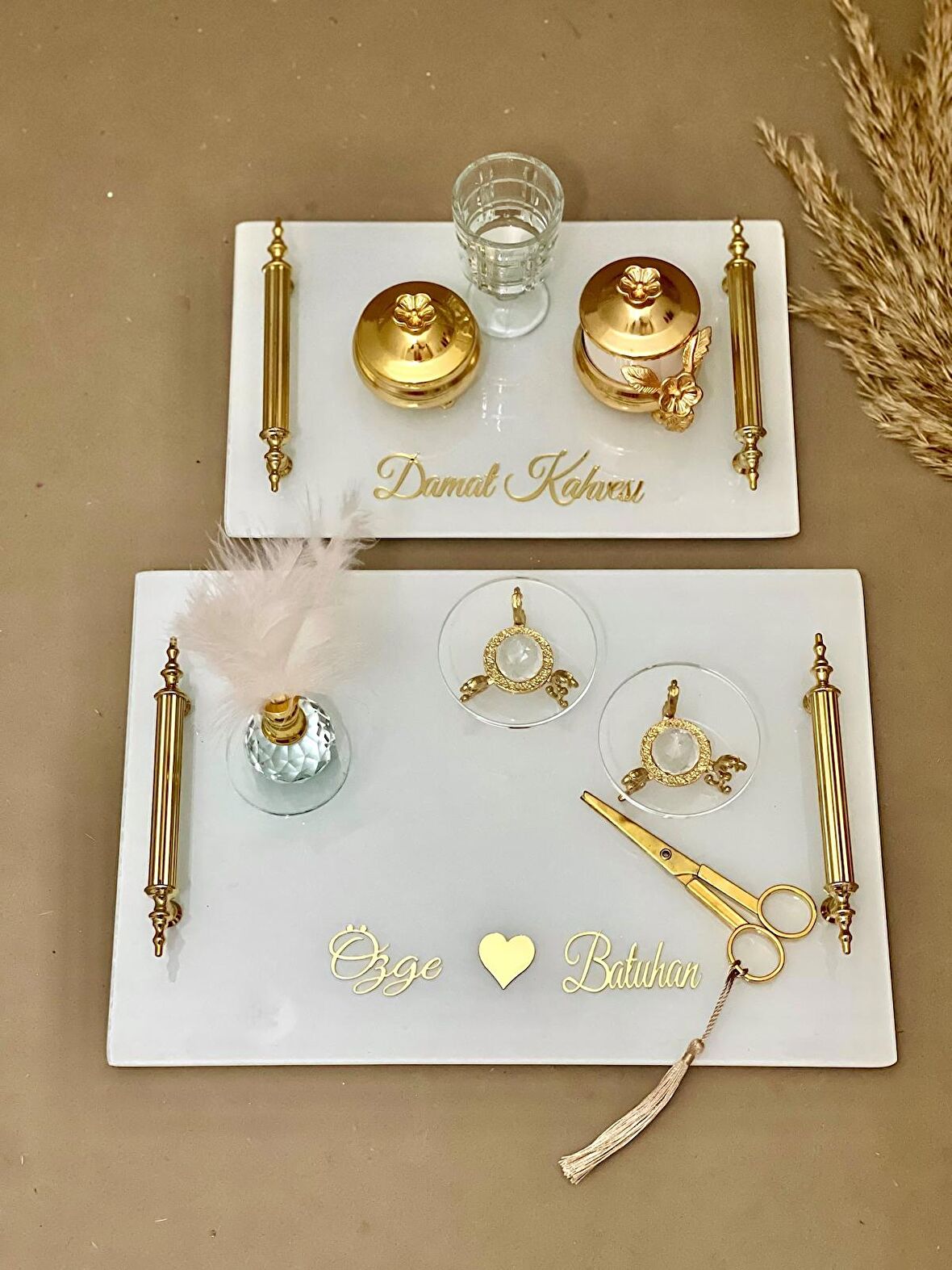 SÖZ NİŞAN TEPSİSİ DİKDÖRTGEN GOLD DETAY 