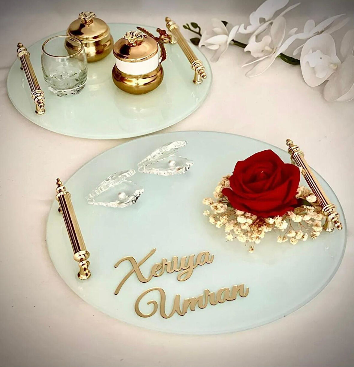SÖZ NİSAN TEPSİSİ YUVARLAK DAMAT KAHVE SETİ GOLD SETİ