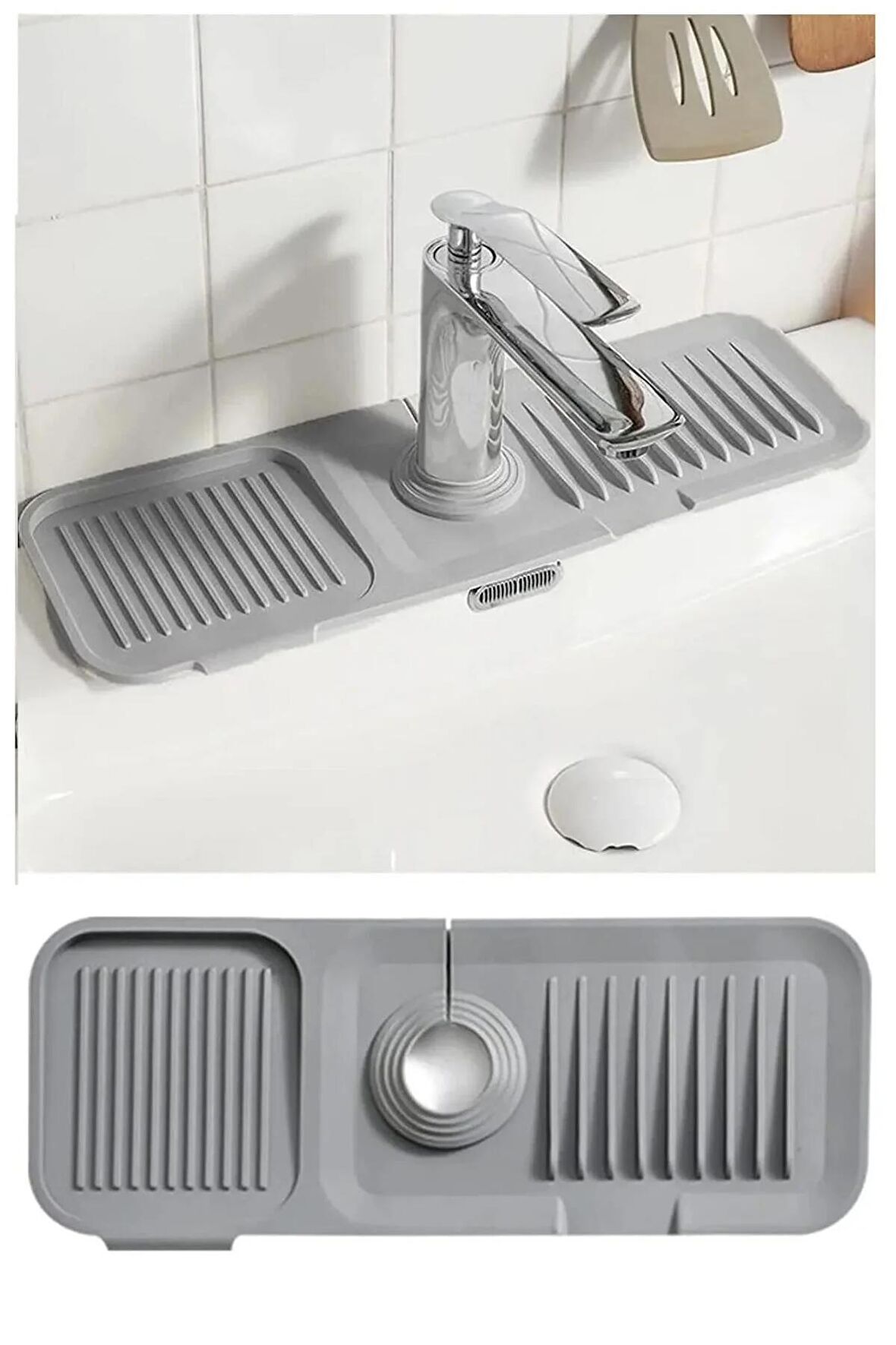 Elastik Musluk Matı Su Tutucu Düzenleyici Kaydırmaz Taban Organizer Mutfak Banyo Lavabo