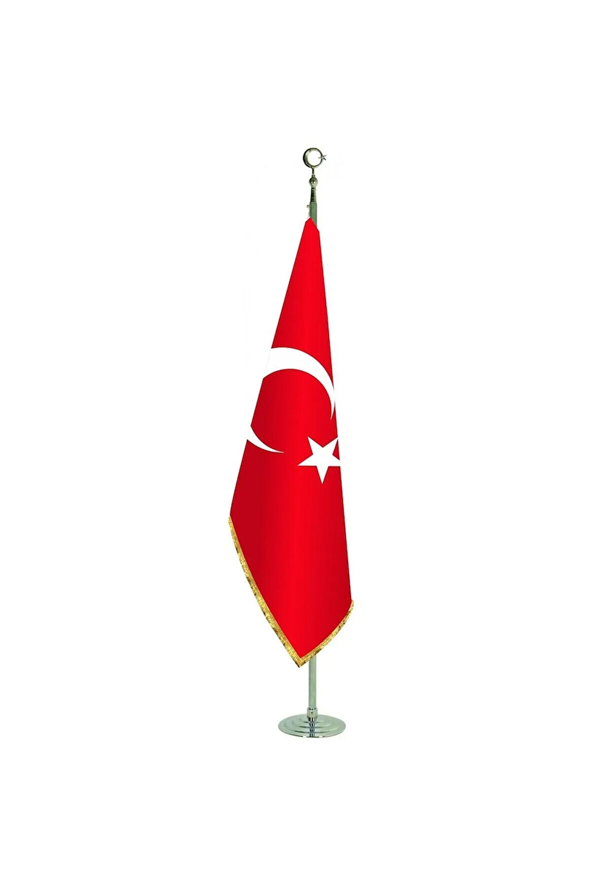 Makam Bayrağı, Türk Bayrağı, Simli Telalı Bayrak Krom Direkli 224cm.