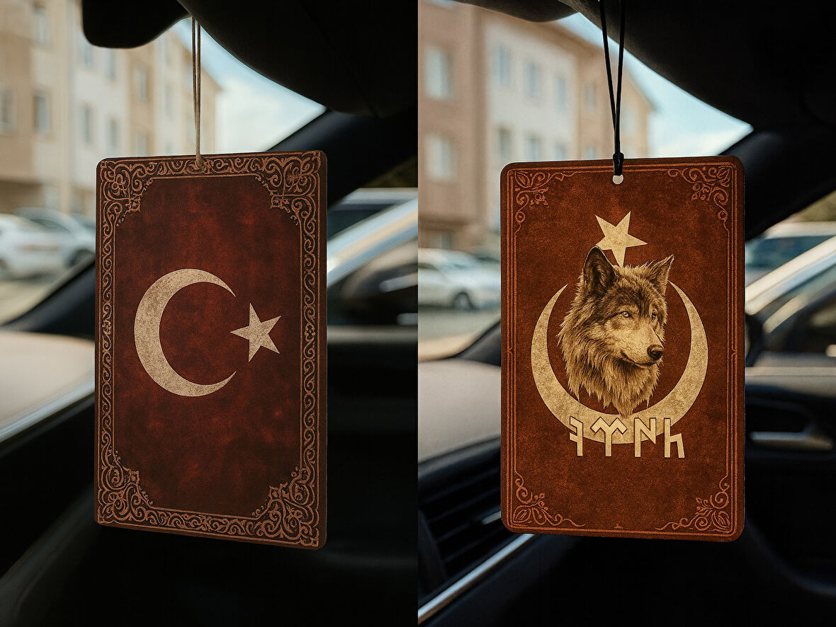 Türk Bayrağı ve Göktürk Türk Kurt - İkili Oto Kokusu - Dekoratif Araç Kokusu ve Aksesuarı