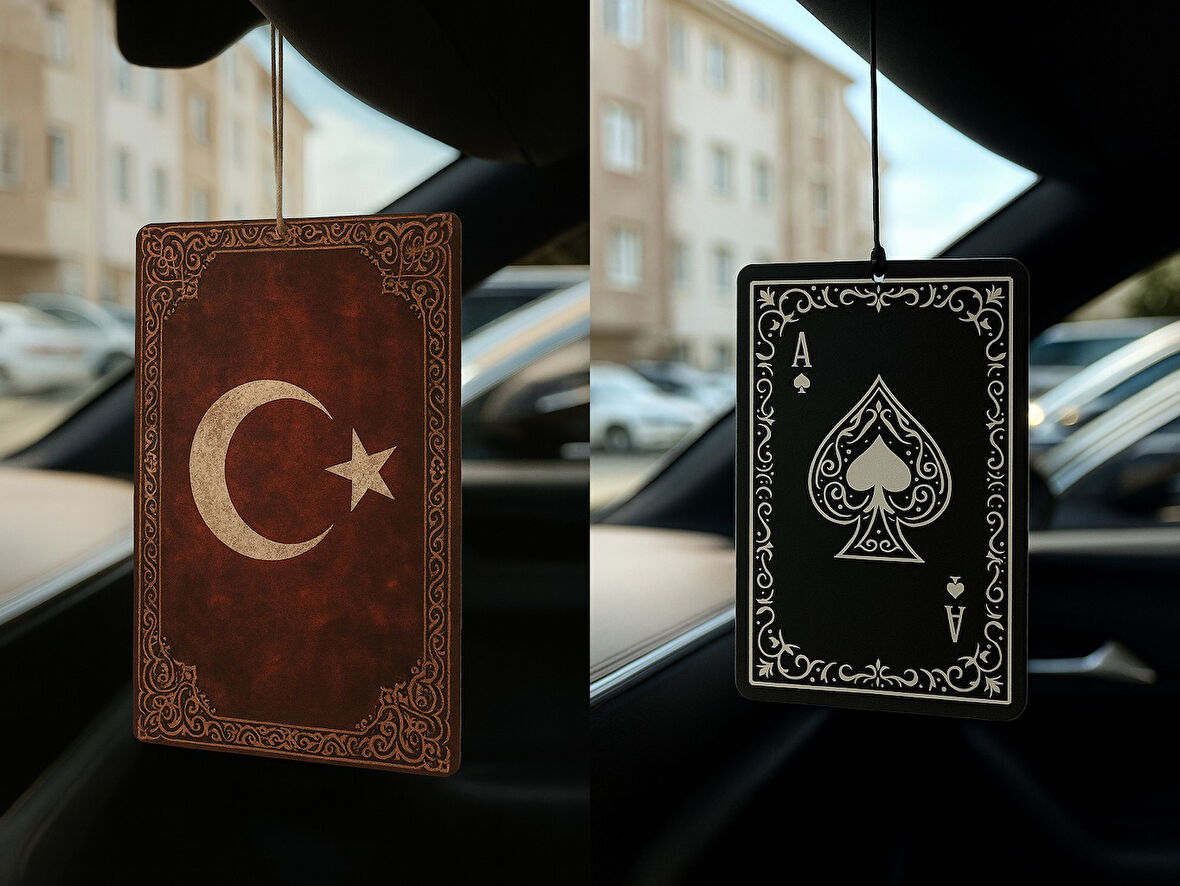 Türk Bayrağı ve Maça As - İkili Oto Kokusu - Dekoratif Araç Kokusu ve Aksesuarı