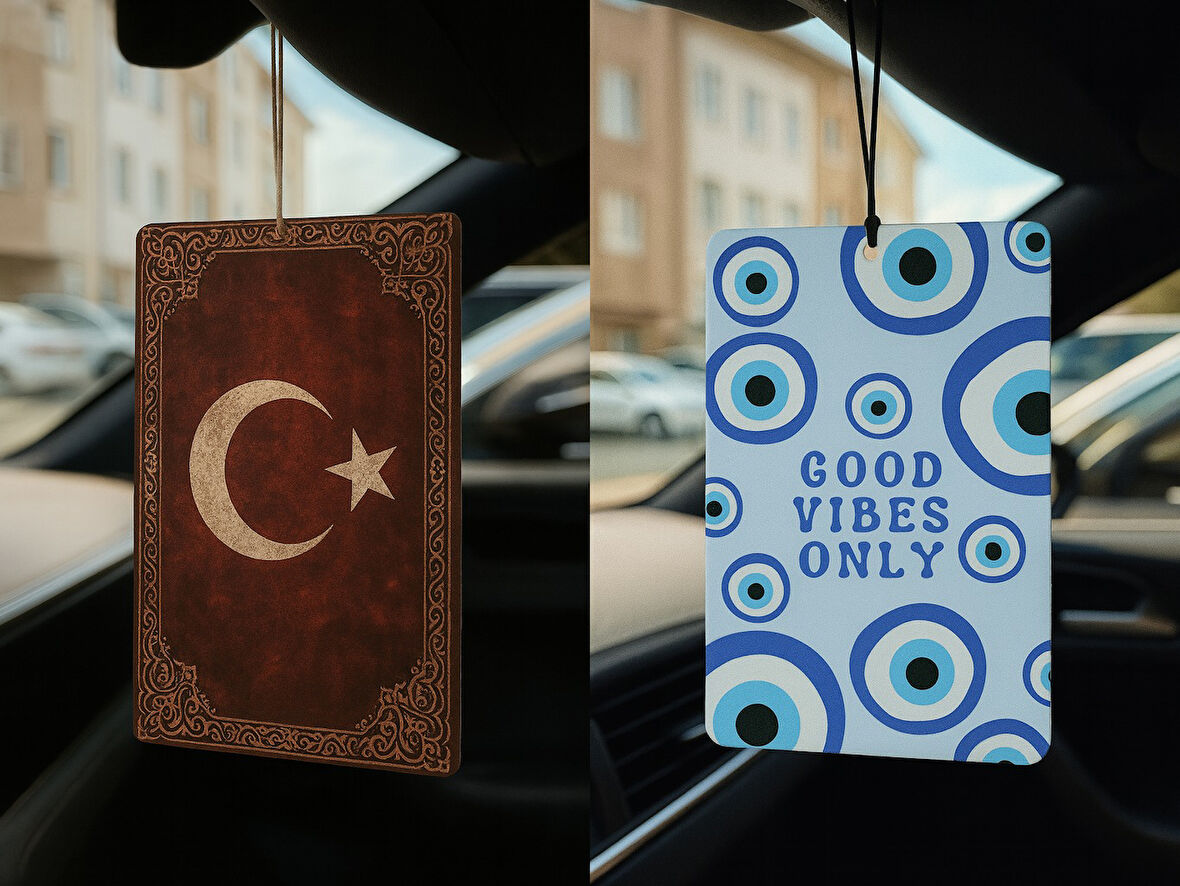 Türk Bayrağı ve Nazar Boncuğu - İkili Oto Kokusu - Dekoratif Araç Kokusu ve Aksesuarı