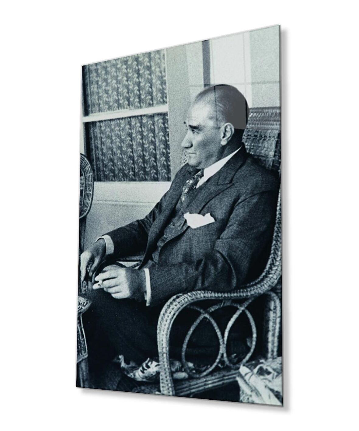 Atatürk Portresi Cam Tablo, Ev ve Ofis Duvar Dekoru, Hediyelik Büyük Temperli 4 mm Cam Tablo