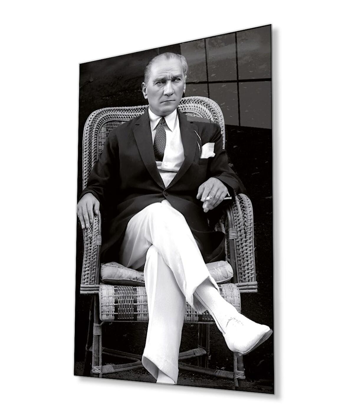 Atatürk Portresi Cam Tablo, Ev ve Ofis Duvar Dekoru, Hediyelik Büyük Temperli 4 mm Cam Tablo