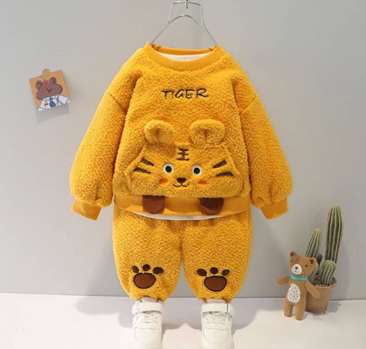 Kışlık Tatlı Peluş Alt Üst 2'li Takım Hardal | 12-18 AY