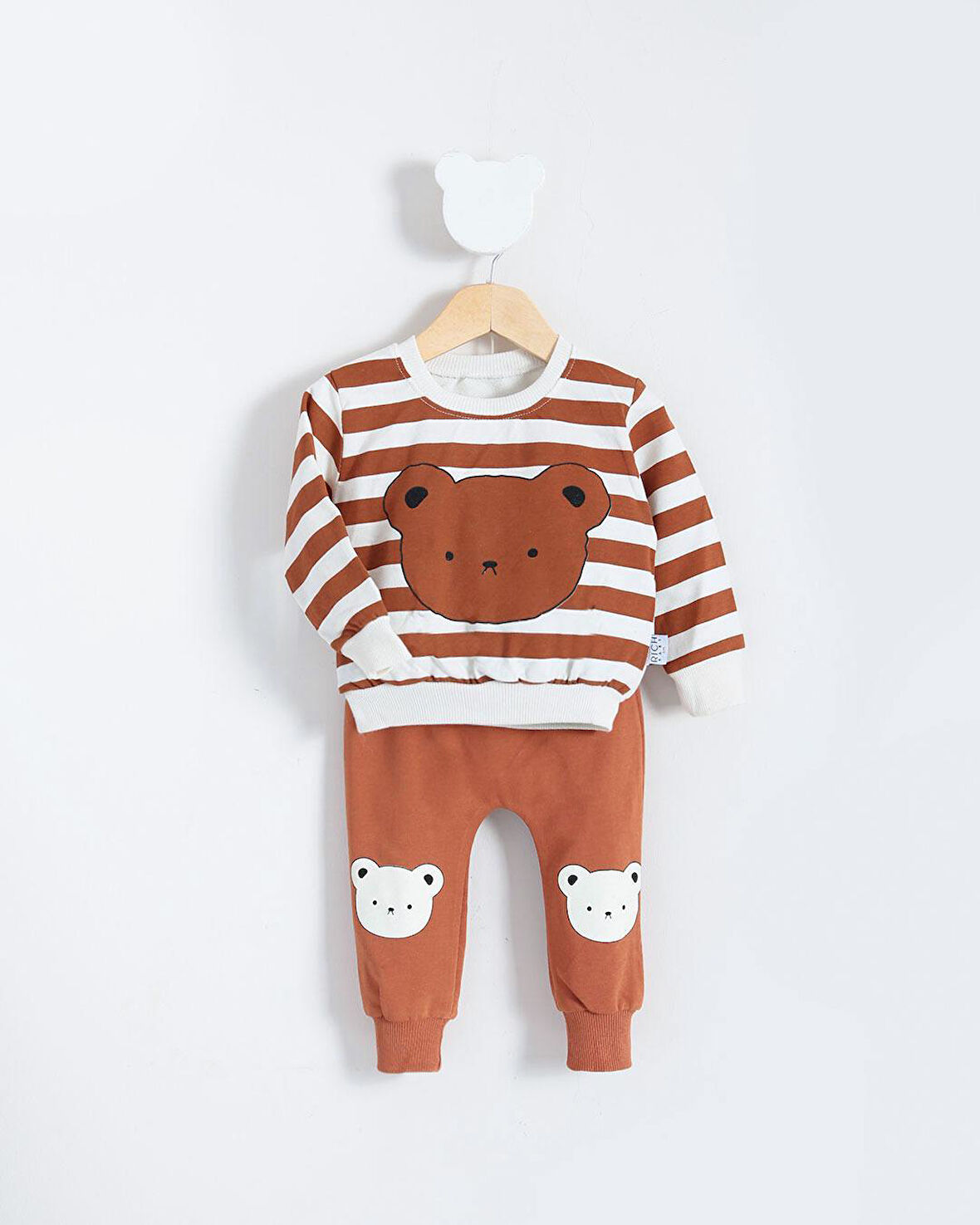 Çizgi Temalı Ayı Görselli Bebek Alt Üst Takım Hardal | 6-9 AY