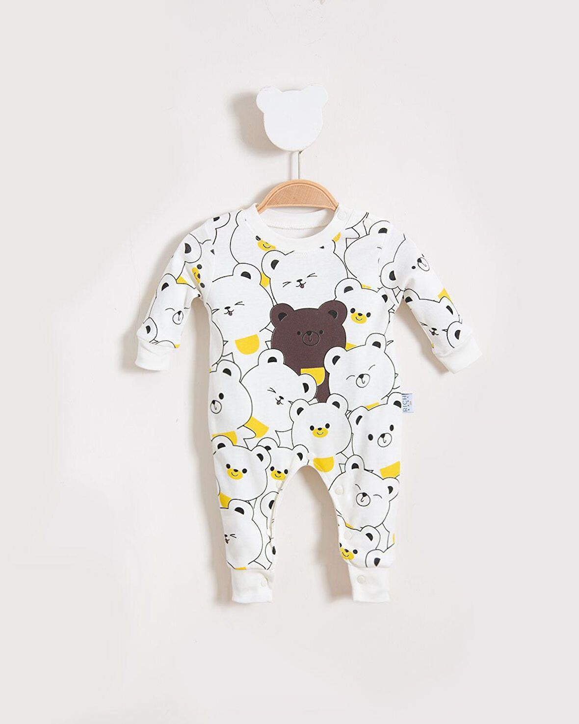 Sevimli Ayılar Görselli Bebek Tulum Beyaz | 3-6 AY