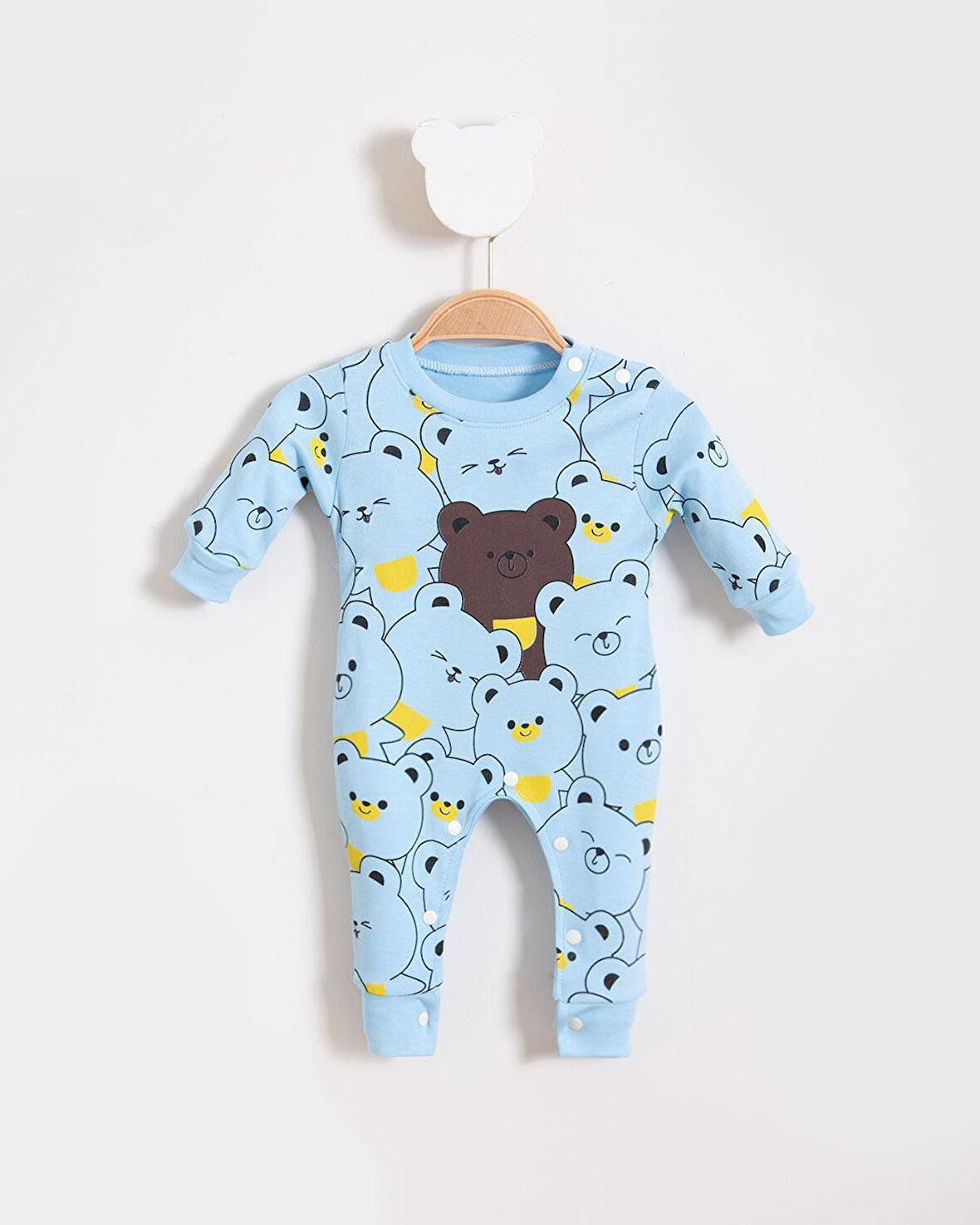 Sevimli Ayılar Görselli Bebek Tulum Mavi | 9 - 12 Ay