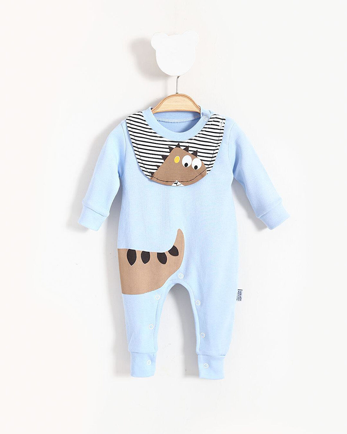 Dinazor Görselli ve Önlük Detaylı Bebek Tulum Turkuaz | 3-6 AY