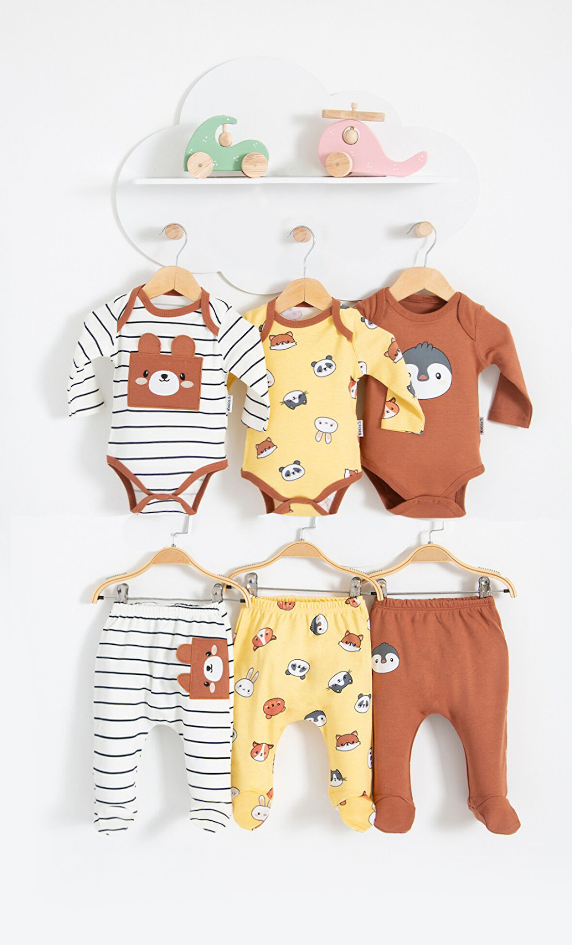 Sevimli Panda Desenli 6'lı Bebek Alt Üst Takım Çok Renkli | 3-6 AY