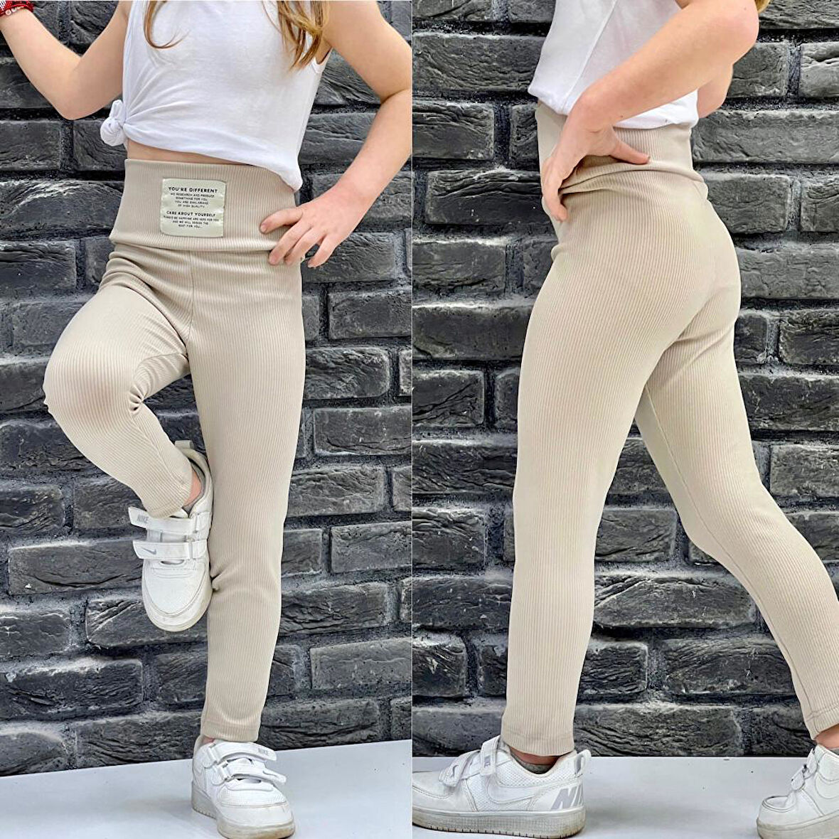 Mevsimlik Pamuklu Esnek Bebek Çocuk Tayt-Bej | 4 Yaş