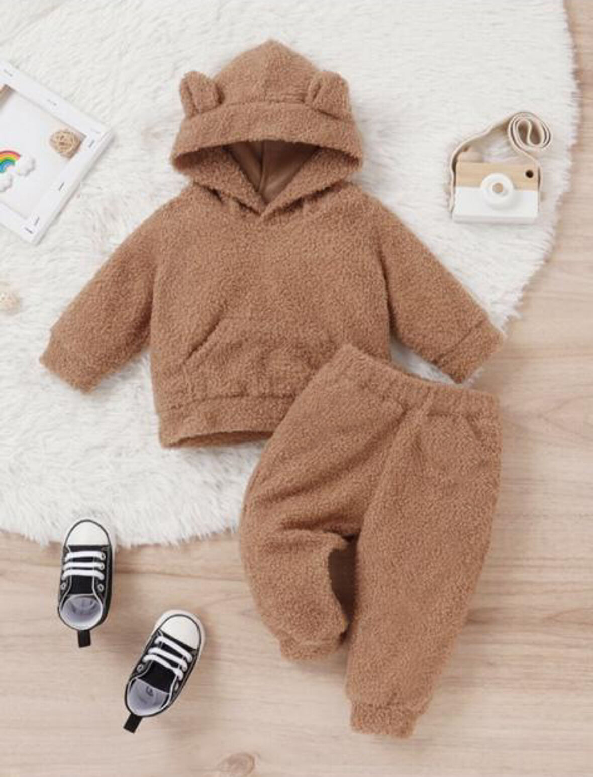 Unisex Peluş Çocuk Alt Üst Welsoft Takım-Kahverengi | 5 Yaş