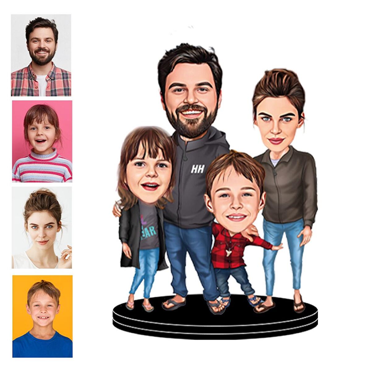Kişiye Özel 4 Kişilik Aile Figürlü 3D Ahşap Biblo,Sevgiliye