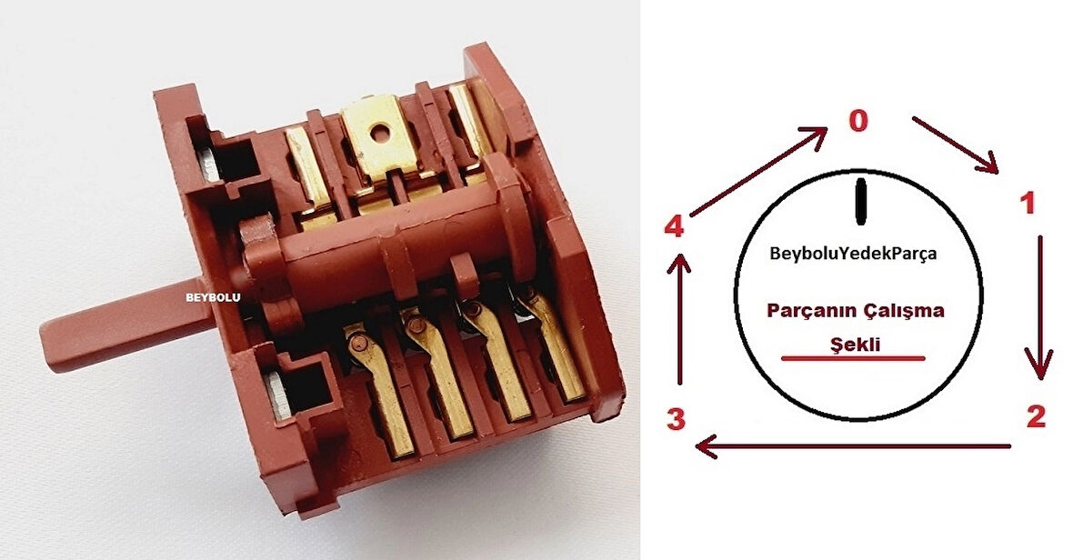 Luxell LX-13575 Şalter , Fırın Kademe Anahtarı 4+4 Komutatör 4 Konum + off