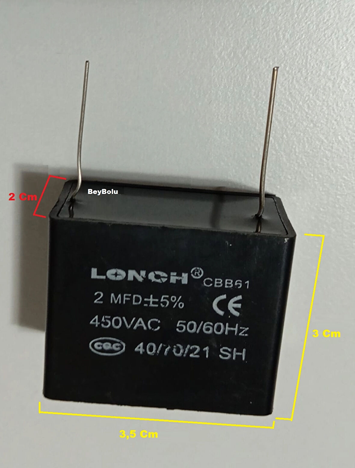 2 MFD 450 VAC Fan Kondansatör , 2 uF , 2 mf 450 Volt AC Kapasitörü Pimli