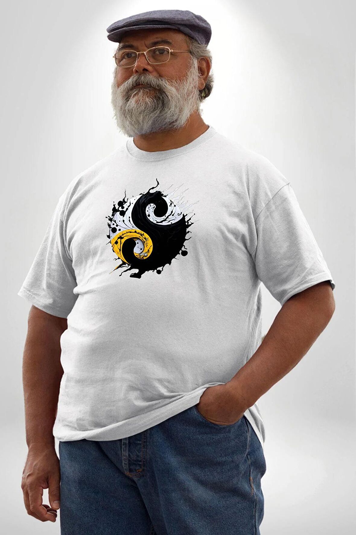 Yin İle Yang Kuramı   Beyaz Büyük Beden Kadın Erkek Ünisex  Basic Ön Baskılı Tişört