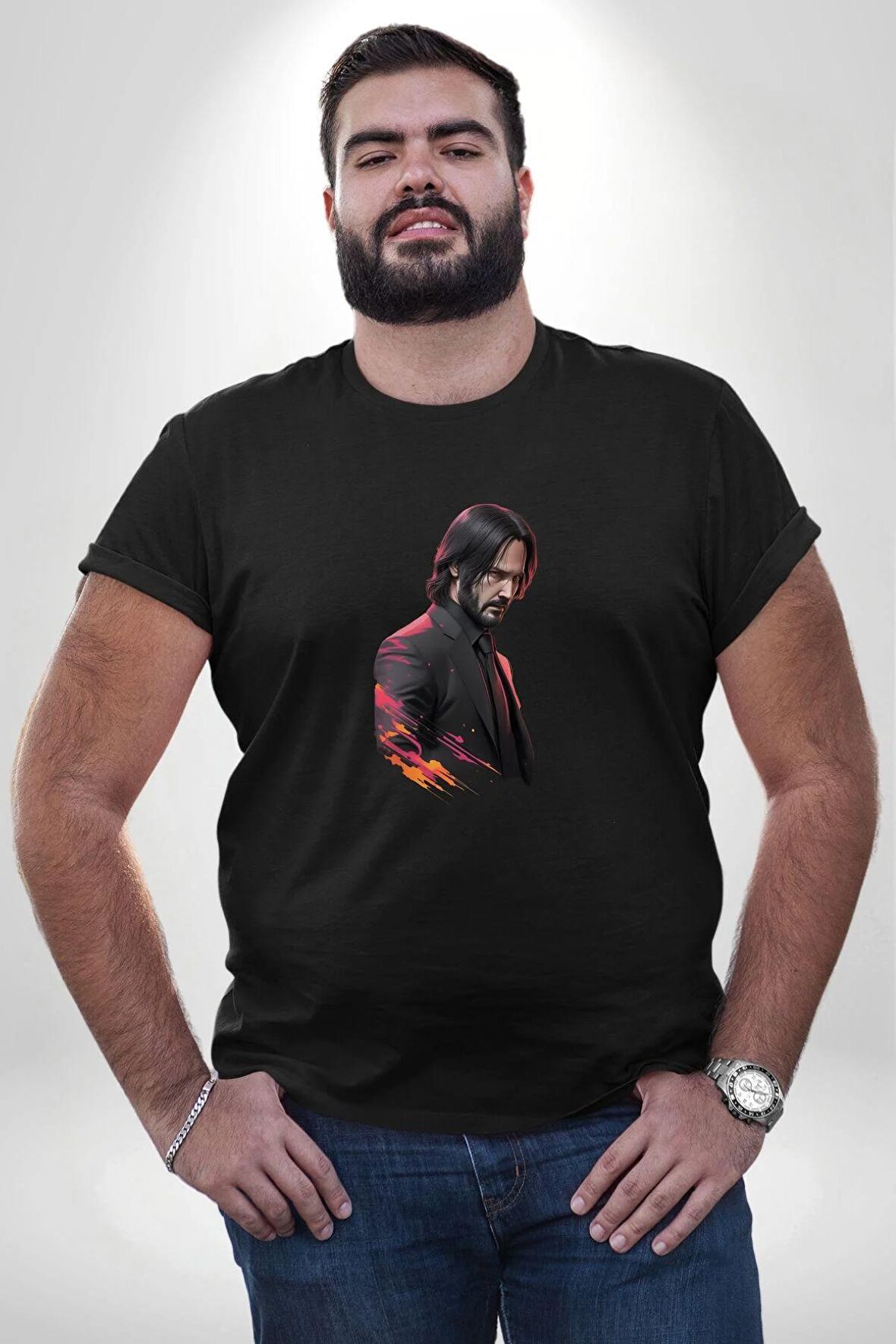 John Wick Karakter  Siyah Büyük Beden Erkek Kadın Unisex Basic Ön Baskılı Tişört