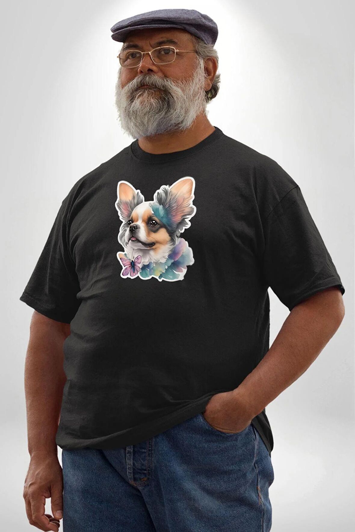 Chihuahua Köpek  Siyah Büyük Beden Erkek Kadın Unisex Basic Ön Baskılı Tişört