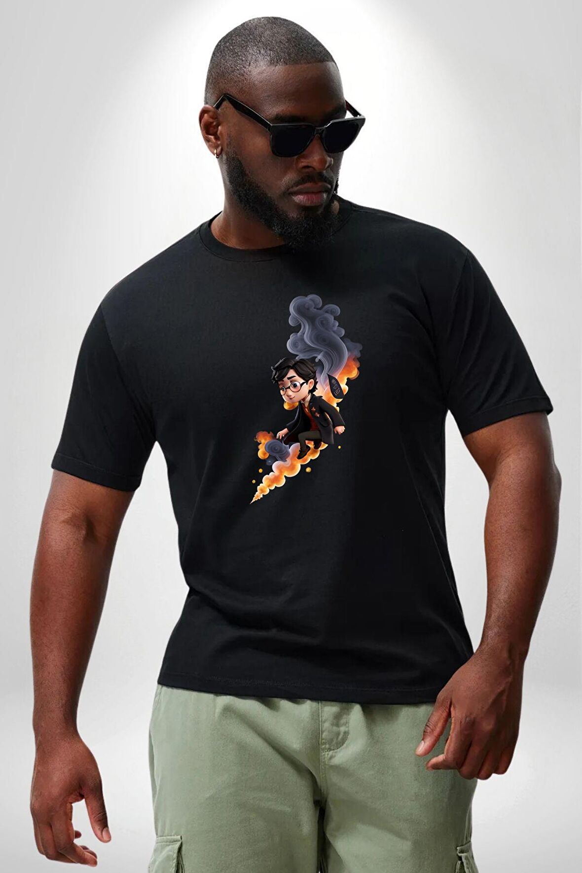 Harry Potter Bulutlar Arasında Siyah Büyük Beden Erkek Kadın Unisex Basic Ön Baskılı Tişört