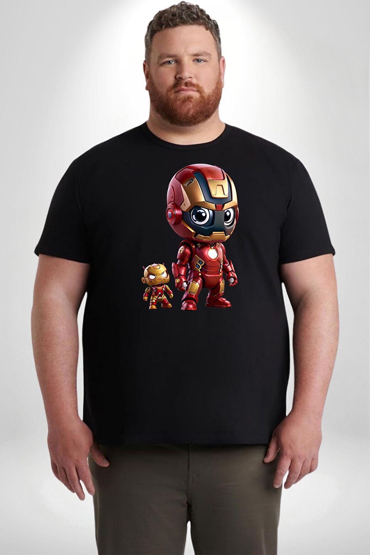 Yenilmezler Avengers Bebek Iron Man Siyah Büyük Beden Erkek Kadın Unisex Basic Ön Baskılı Tişört