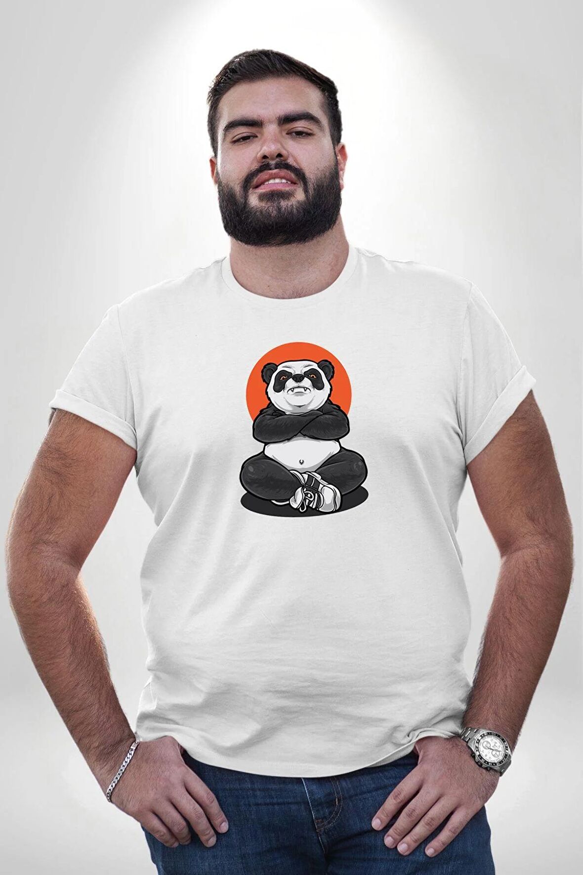 Yoga Panda  Beyaz Büyük Beden Kadın Erkek Ünisex  Basic Ön Baskılı Tişört