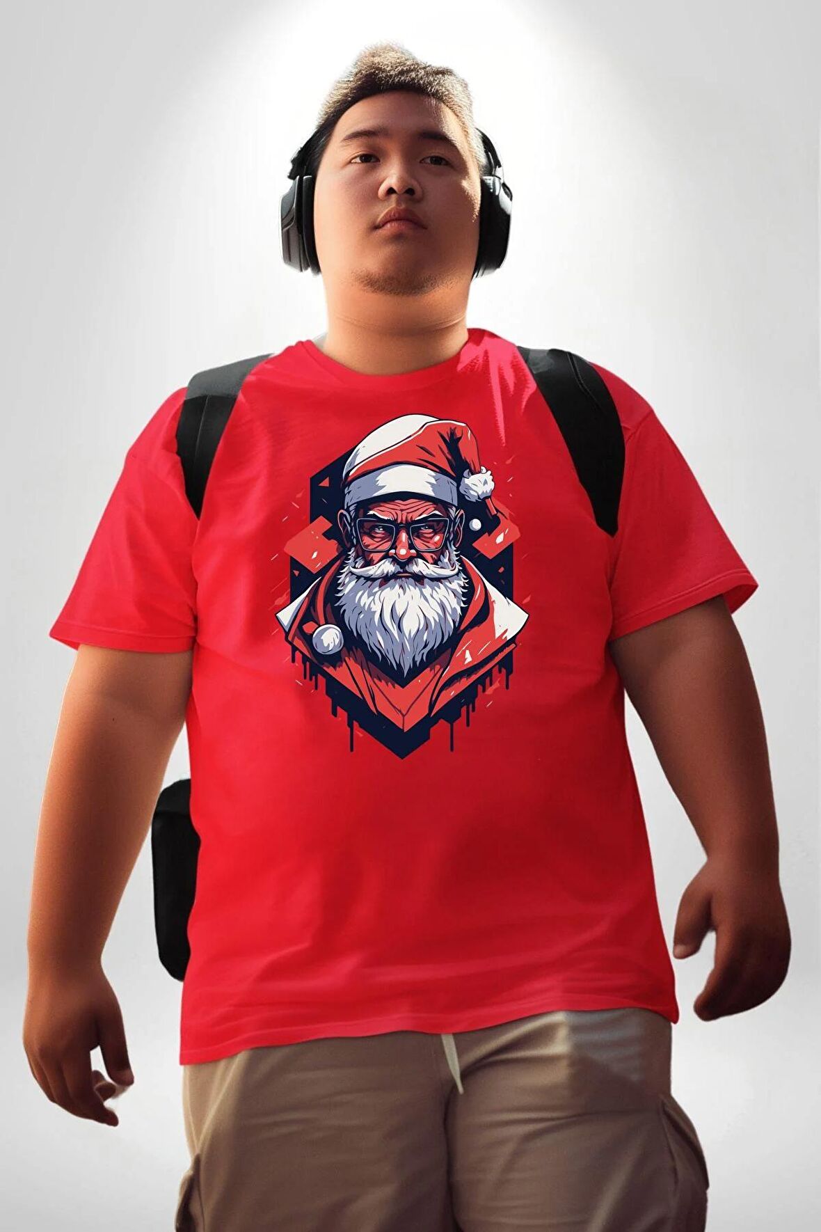 Cool Santa Claus Noel Baba Kırmızı Büyük Beden Erkek Kadın Unisex Basic Ön Baskılı Tişört