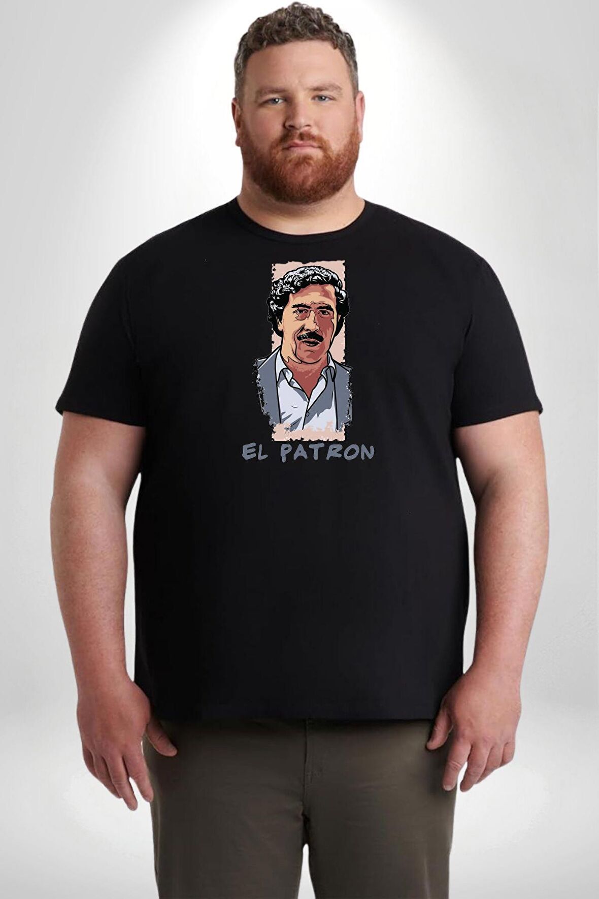 El Patron Narcos Pablo Escobar Siyah Büyük Beden Erkek Kadın Unisex Basic Ön Baskılı Tişört