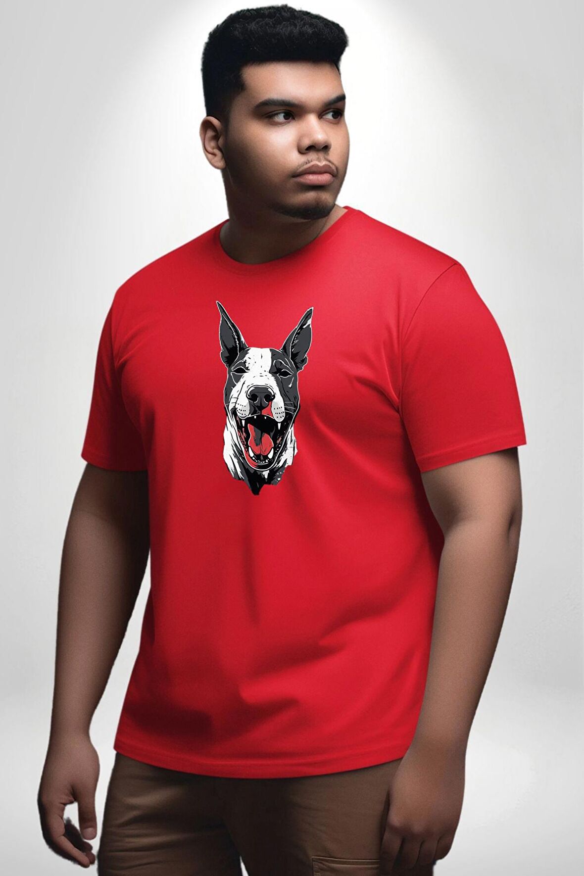 Doberman Kırmızı Dil Kırmızı Dik Kulak Kırmızı Büyük Beden Erkek Kadın Unisex Basic Ön Baskılı Tişört