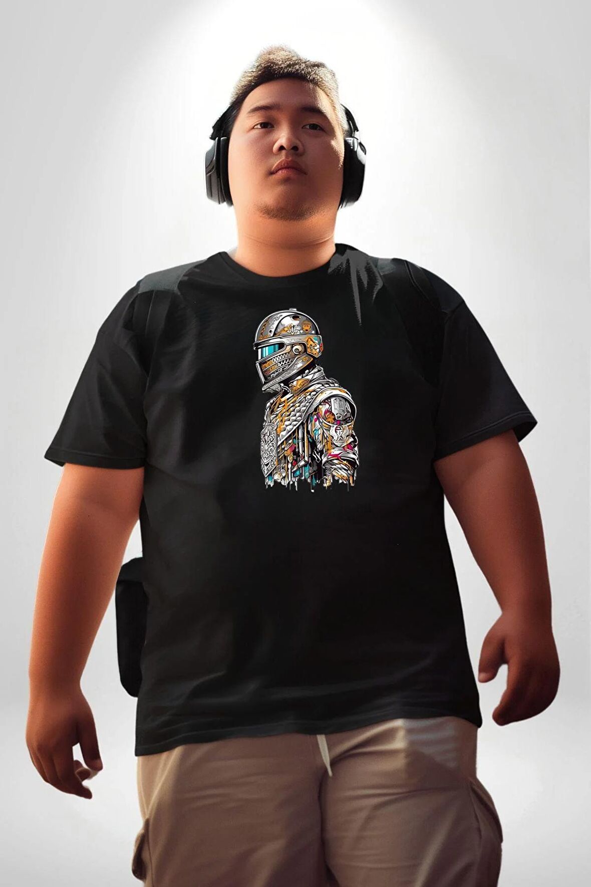 Star Wars The Mandalorian   Siyah Büyük Beden Erkek Kadın Unisex Basic Ön Baskılı Tişört