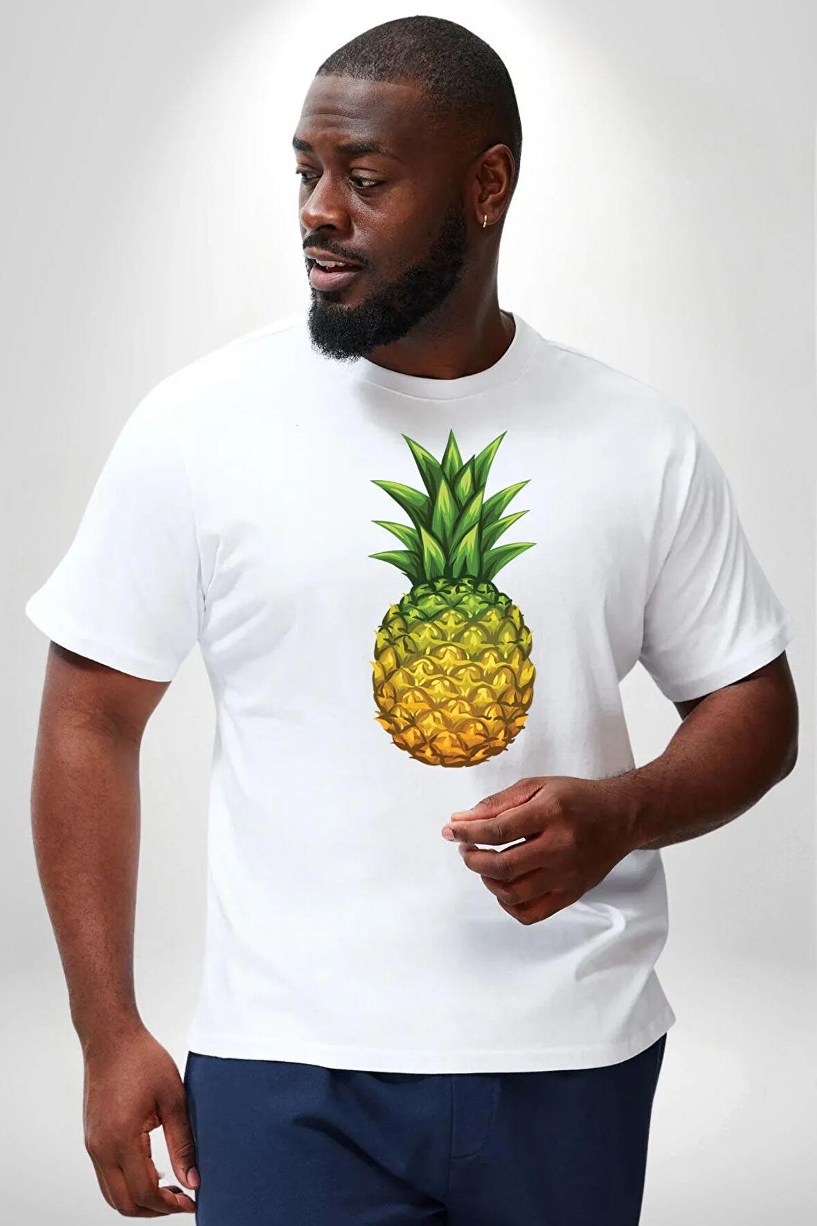 Ananas Meyve Beyaz Büyük Beden Kadın Erkek Ünisex  Basic Ön Baskılı Tişört