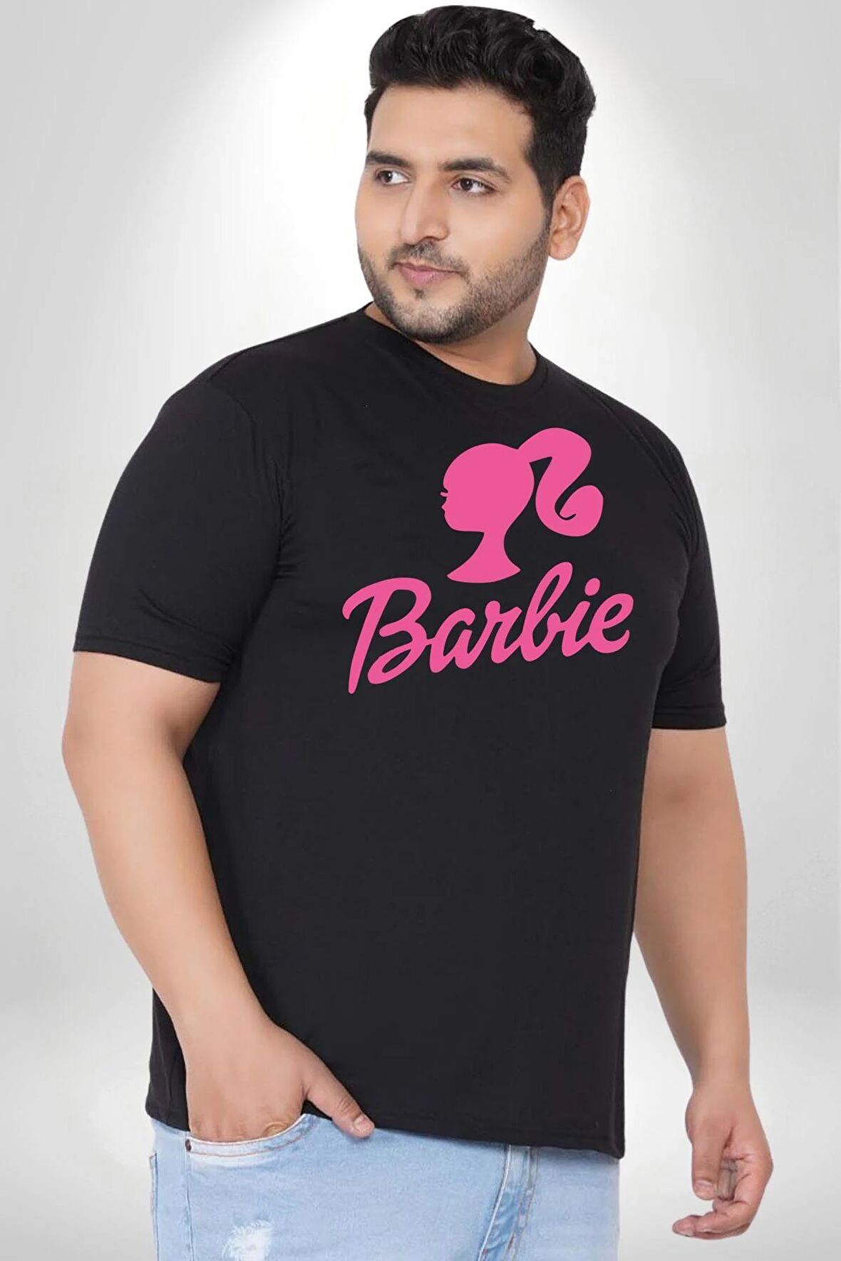 Barbie  Siyah Büyük Beden Erkek Kadın Unisex Basic Ön Baskılı Tişört