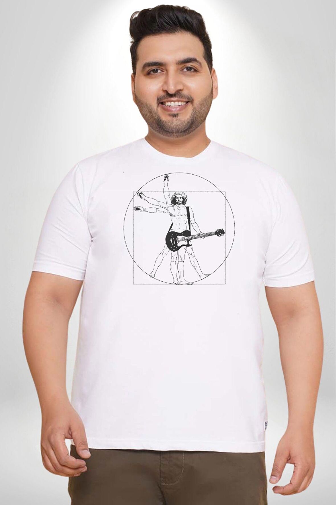 Anatomy Gitar Leonardo Beyaz Büyük Beden Kadın Erkek Ünisex  Basic Ön Baskılı Tişört